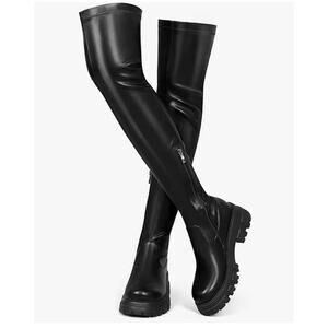 CouieCuies Blk Thigh High Boots Sz6 Women Platform Over The Knee Boots Lug Sole